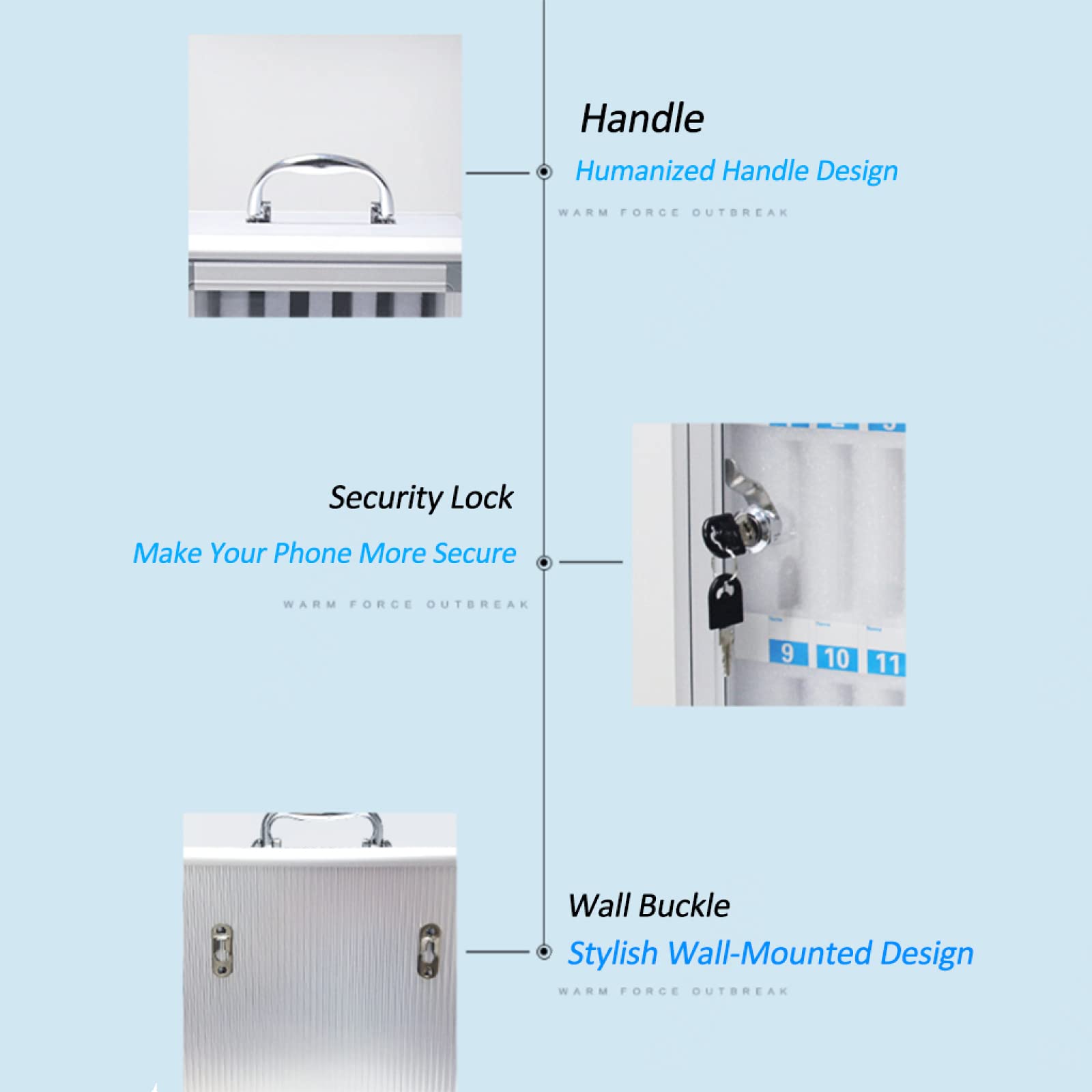 Armario de Pared de Aluminio para teléfonos con Cerradura - 60 para Uso en Oficina. Armario o para Guardar teléfonos móviles para la Seguridad de los empleados. Solució
