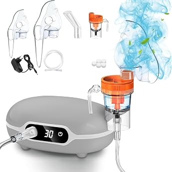 Portable Inhaler for Adults and Children Baby LED Digital Display Compressor Nebuliser Inhaler with Mouthpiece and Mask Electric Inhaler for Coughing Colds at Home