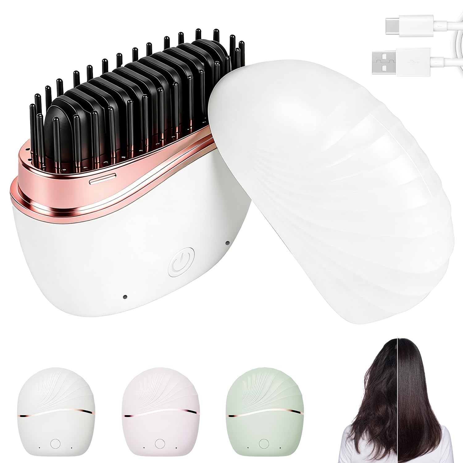 Mini Glätteisen, Mini Haarglätter für Frauen, Neue Tragbare Kabellose Wiederaufladbare Bürste, Schnelle Wärme mit Drei Temperaturreglern, Hitzebeständiger Reisekamm (Weiß)