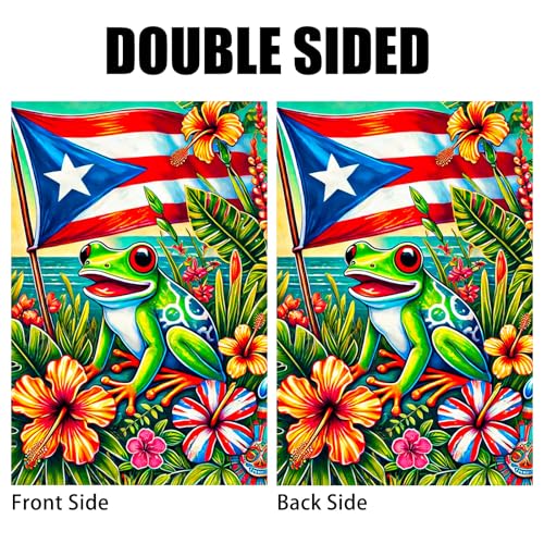 Image of Nuxovilar Puerto Rico Coqui Frog Flag 12x18 Double Sided Polyester | National Theme Flag Botanical Banner Coqui Frog Decor Puerto Rico Emblem Lawn Patio Yard (Coqui Frog)