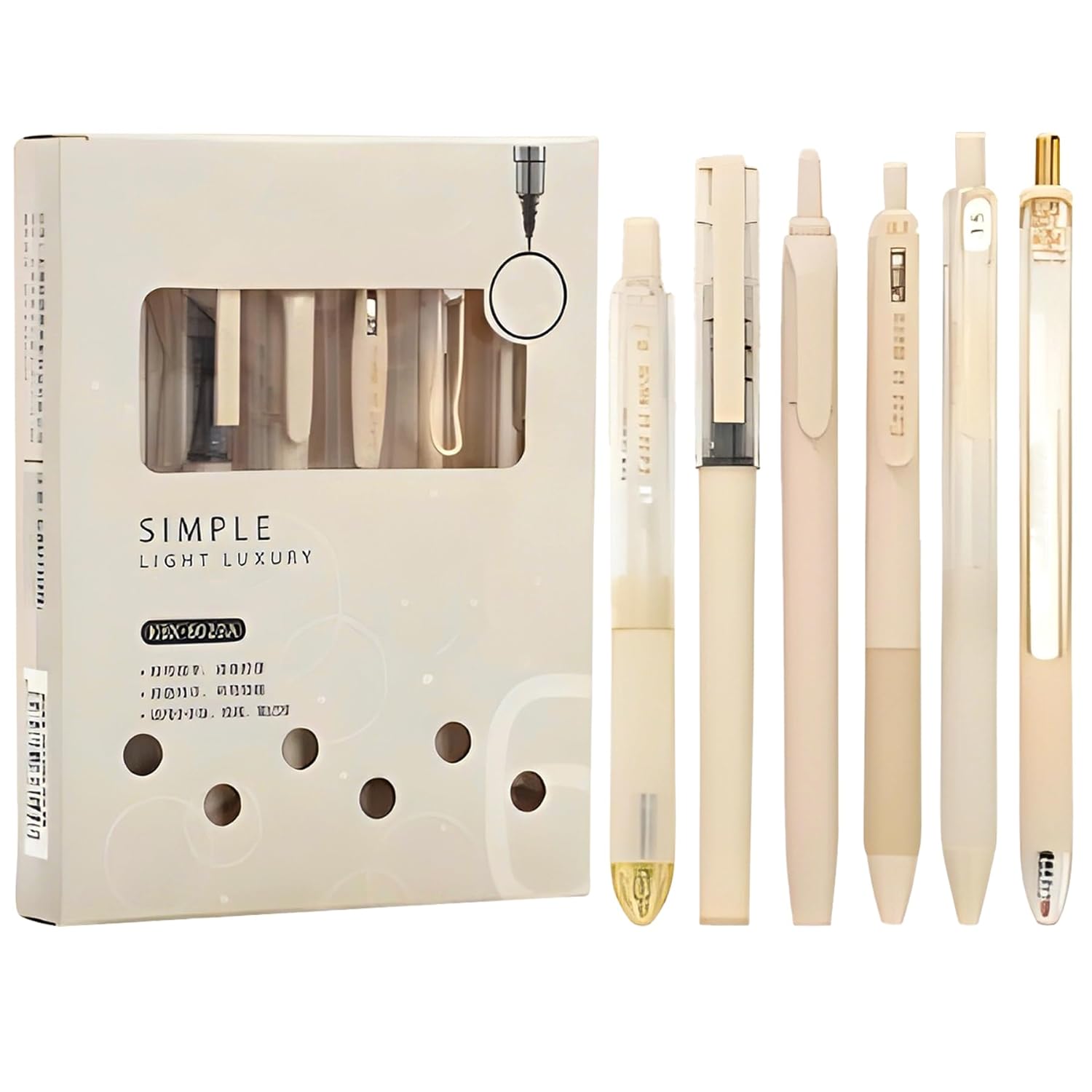 WISHKEY Stylish Retractable Pens for Kids, 0.5mm Stationery Gel Pen Set for Girls & Boys, Smooth Writing, Quick Dry Ink Pens with Highlighter, Elegant Cream Pen Body, Blue Ink, 8+Years (Set of 6) WISHKEY Stylish Retractable Pens for Kids, 0.5mm Stationery Gel Pen Set for Girls & Boys, Smooth Writing, Quick Dry Ink Pens with Highlighter, Elegant Cream Pen Body, Blue Ink, 8+Years (Set of 6)