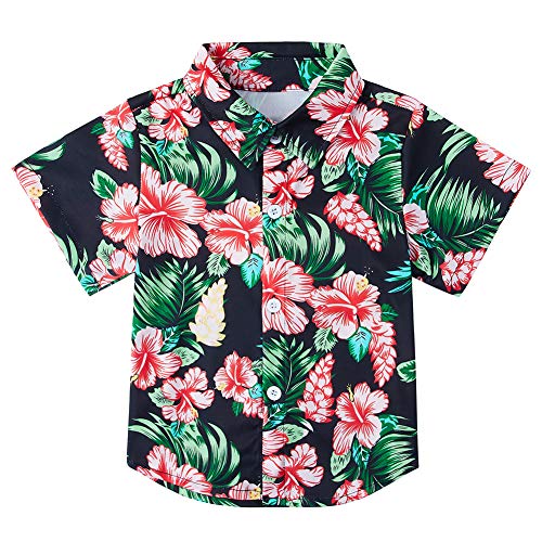 Boys' Hawaiian Button Down Shirts Tropical Floral Shirt Slim-Fit Short Sleeve Tees Cool Hawaii Dress Shirt Top for Kids 2-3T