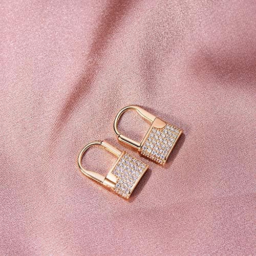 Mevecco Lock Earrings Padlock Huggie Hoop Earrings 18K Gold Filled Dainty Micro Pave