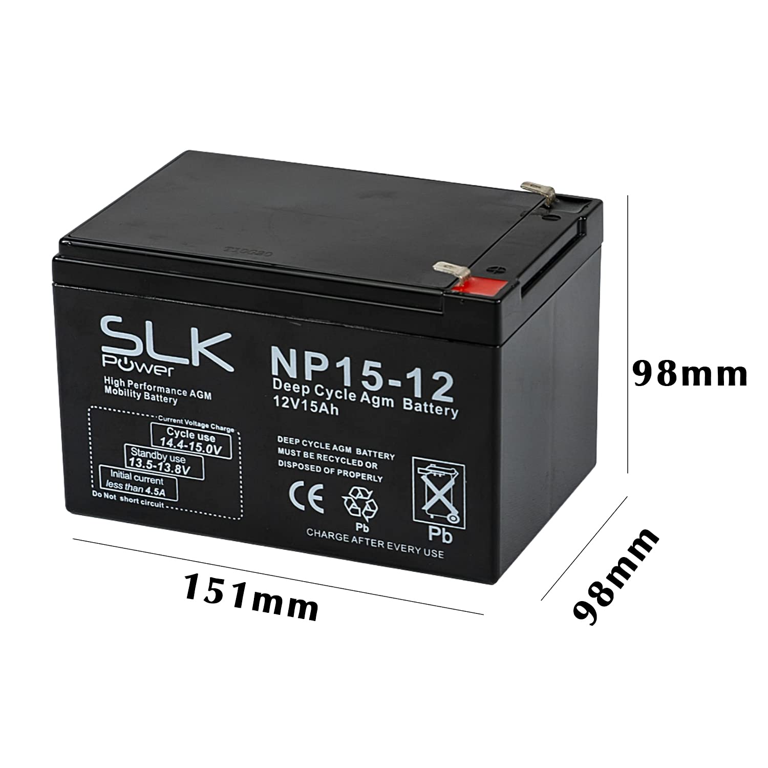SLK Power Mobility Scooter AGM Battery Pair of 2 x 12v 15ah Reliable