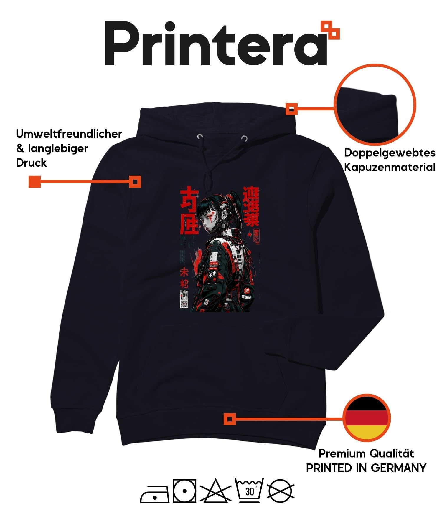 Cyberpunk Anime Dziewczęca Japonia Y2K bluza z kapturem | Otaku Sci-Fi Cyborg Techwear Urban Dystopian Android Futurstic Harajuku Dark Tokyo