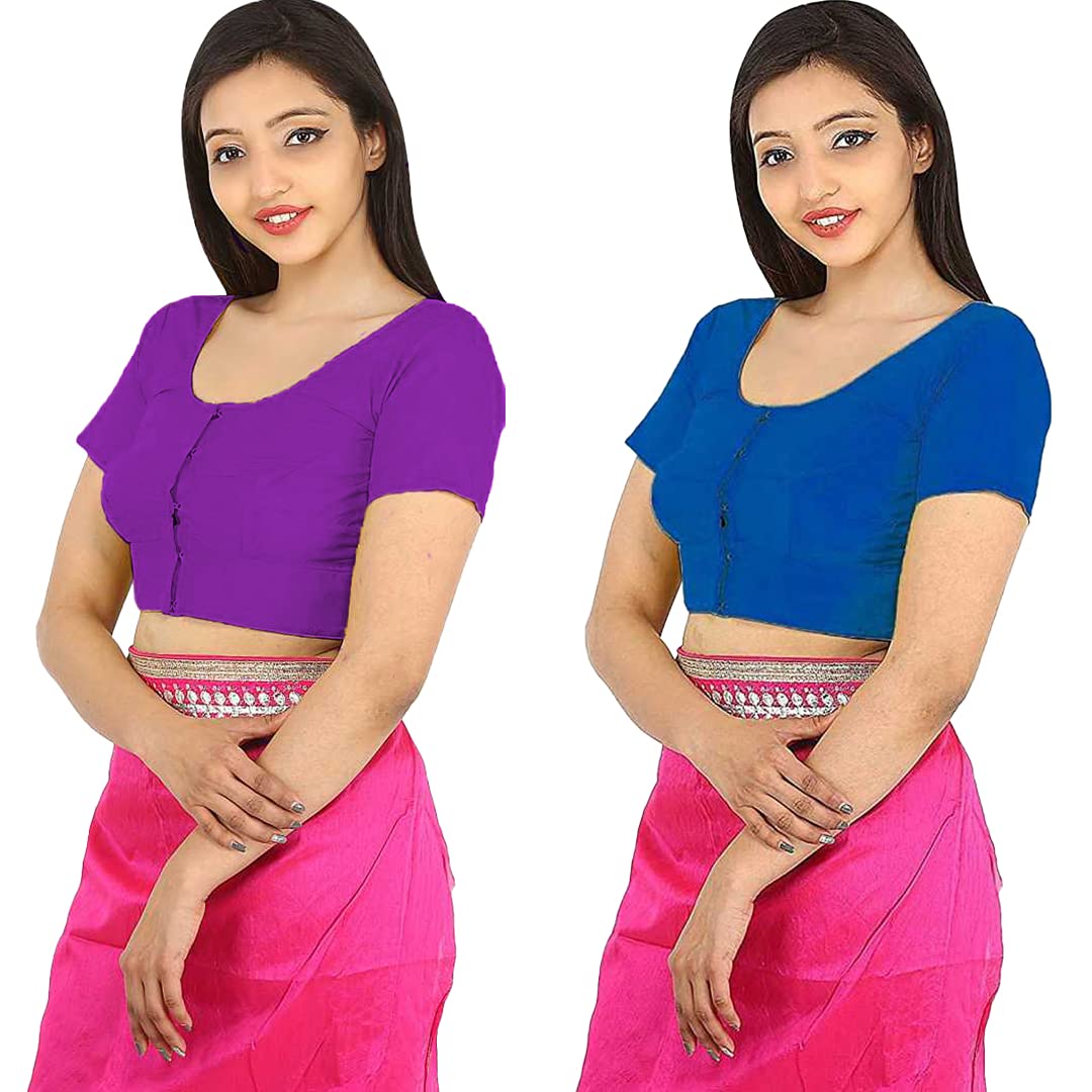 Women's Rubia Cotton Half Sleeve Blouse Combo (U-COT-COM-2-DARKPURPLE-NAVYBLUE-34_Dark Purple, Navy Blue_34)-image-31