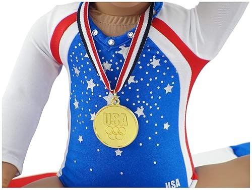 Miniatura 6 de Emily Rose Ropa de muñeca de 18 pulgadas, atuendo deportivo y accesorios con medallas y calcomanías faciales, juguete de gimnasta, muñeca no