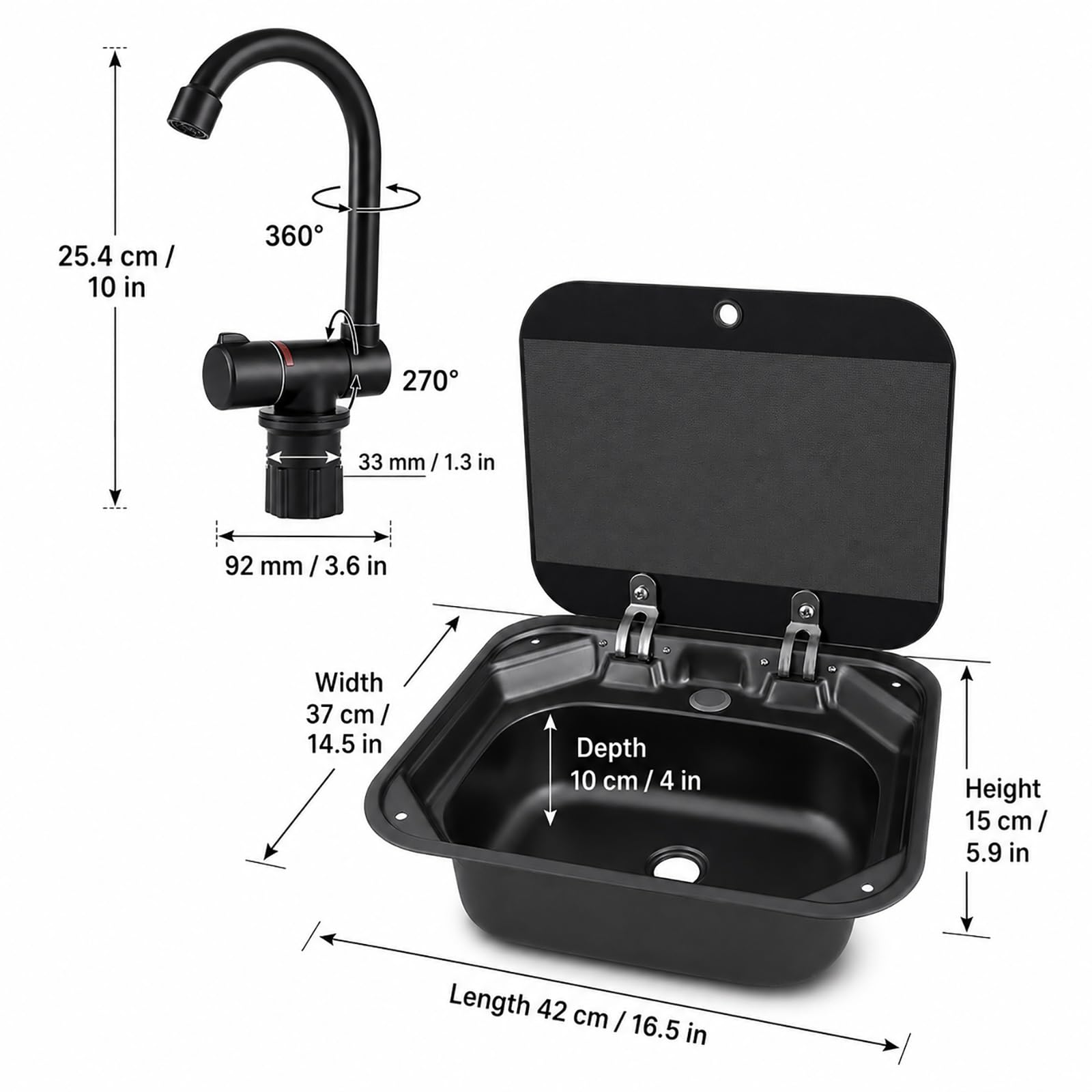 Fregadero plegable de 16.5 x 14.5 pulgadas de profundidad, kit de fregadero de preparación para cámper, furgoneta, barco, cocina al aire libre