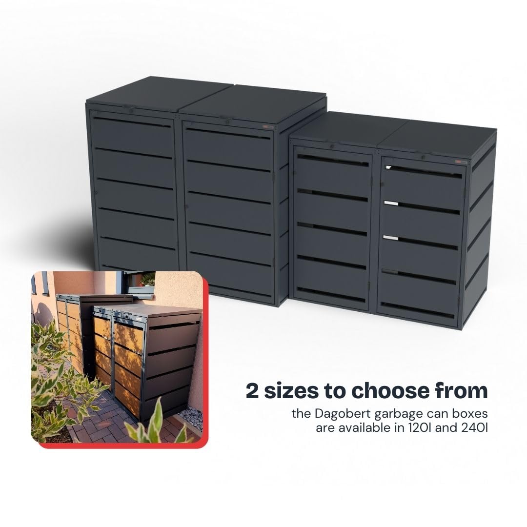 Dagobert Caja para Cubos de Basura 120L (3 Unidades) - Acero Galvanizado Resistente - Armario Exterior para Residuos - Cobertizo Impermeable para Jardín