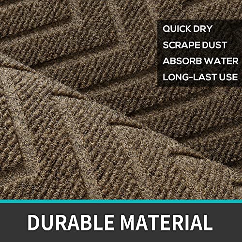 Dexi Front Door Mat Indoor Outdoor Doormat, Durable Heavy Duty Welcome Mat, Non-Slip, Low-Profile, Easy Clean Entryway Rugs, 48"X24", Chevron Brown #TOP3
