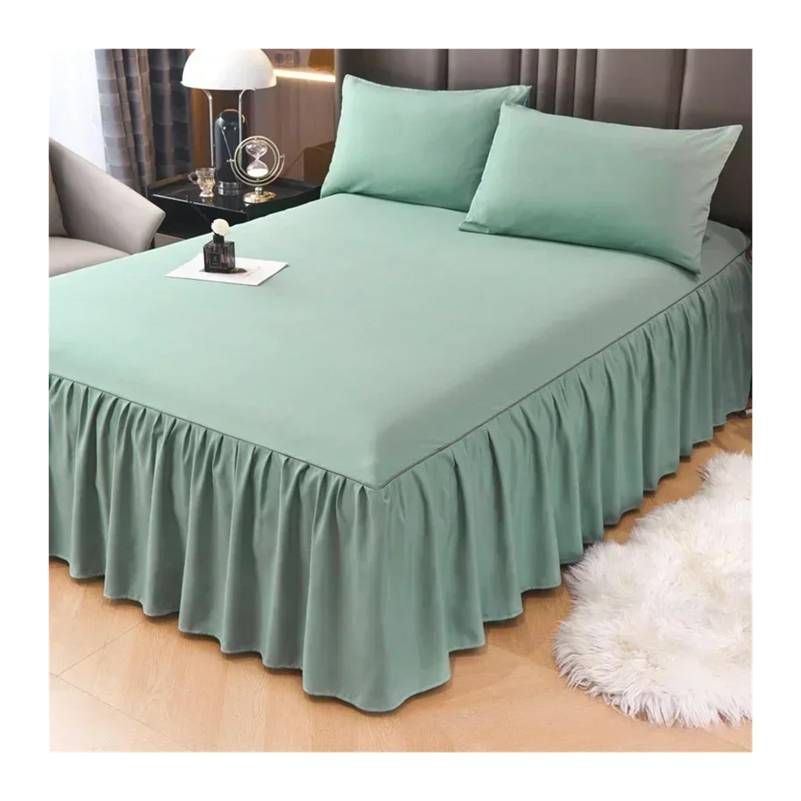 EJvkrbtx Ruffle Wrap Bedspread Solid Color Bed Skirt Lace Multicolor Multiple Sizes Queen King(Grren,1PC 180x200cm skirt)