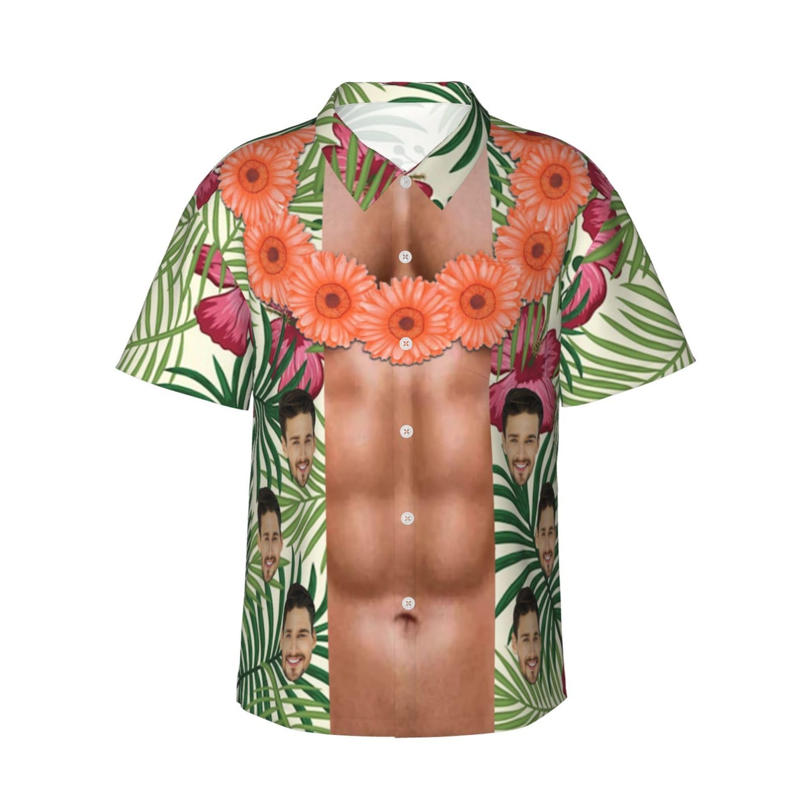 Ozinna Camisa Hawaiana con Foto Personalizada,Músculos Abdominales Hombre Funky Camisa Hawaiana Manga Corta Camisas Verano Camisa Estampada de Impreso Playa Camisa Informal de Hawaii