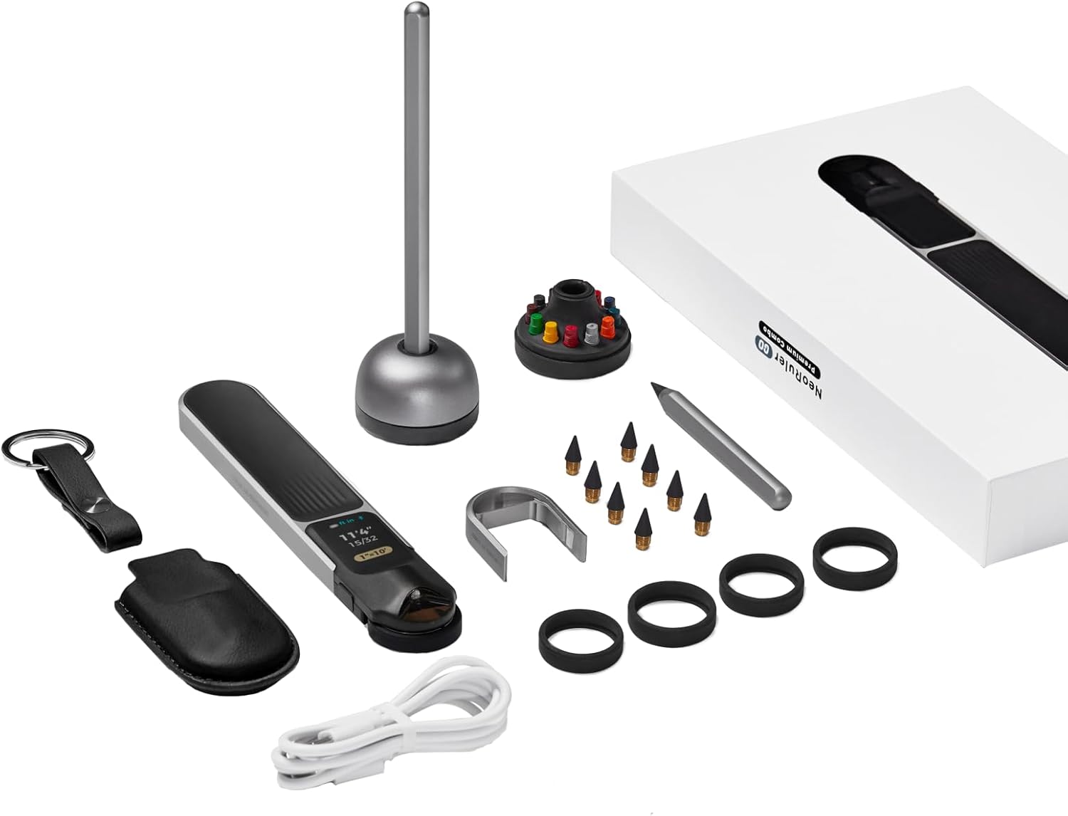 HOZO NeoRulerGO 41Pcs Premium Gift Combo, Digital Rolling Tape Measure with Laser for Flat Curved Diameter Odd Shapes, Unique Gift for Men, Dads, Architects, Designer - Black Microfiber Leather Case