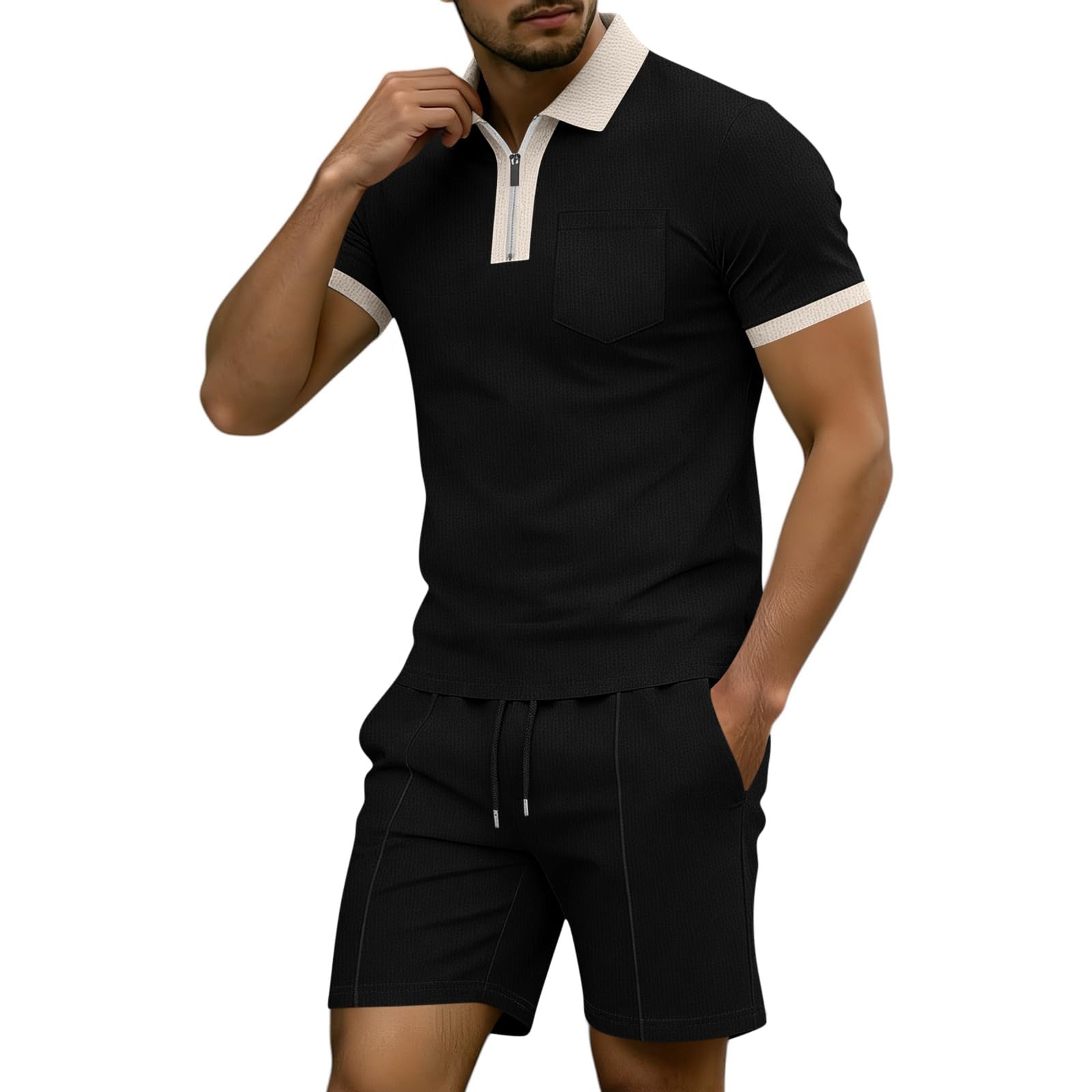 MOKBAY Sommer Outfit Herren Leicht Kurz 2 Teiler Kuschelig Jogginganzug Herren Freizeit Streatwear Hose Und T-Shirt Sport Freizeitanzug