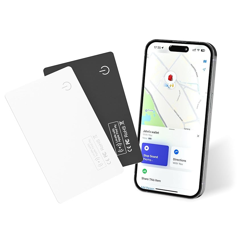 Smart Card Slim Thin, Localizzatore di Portafoglio Tracker Card, Compatibile con Apple Find My (solo iOS), Impermeabile IP67, Trova oggetti per etichette bagagli, passaporti, telefono (Bianco e Nero)