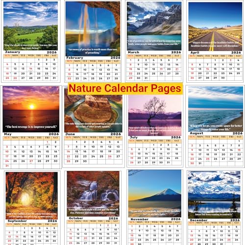 Image of 2026 Wall Calendar | Pack of 2 Calendars | Size - 12x17 Inch with Motivational Quotes,Holidays Mentioned | 220 GSM Thick Paper | Wiro Bind | Notes, Scheduling and Planning For Home Office School Hanging (Bird and Floral Calendar)