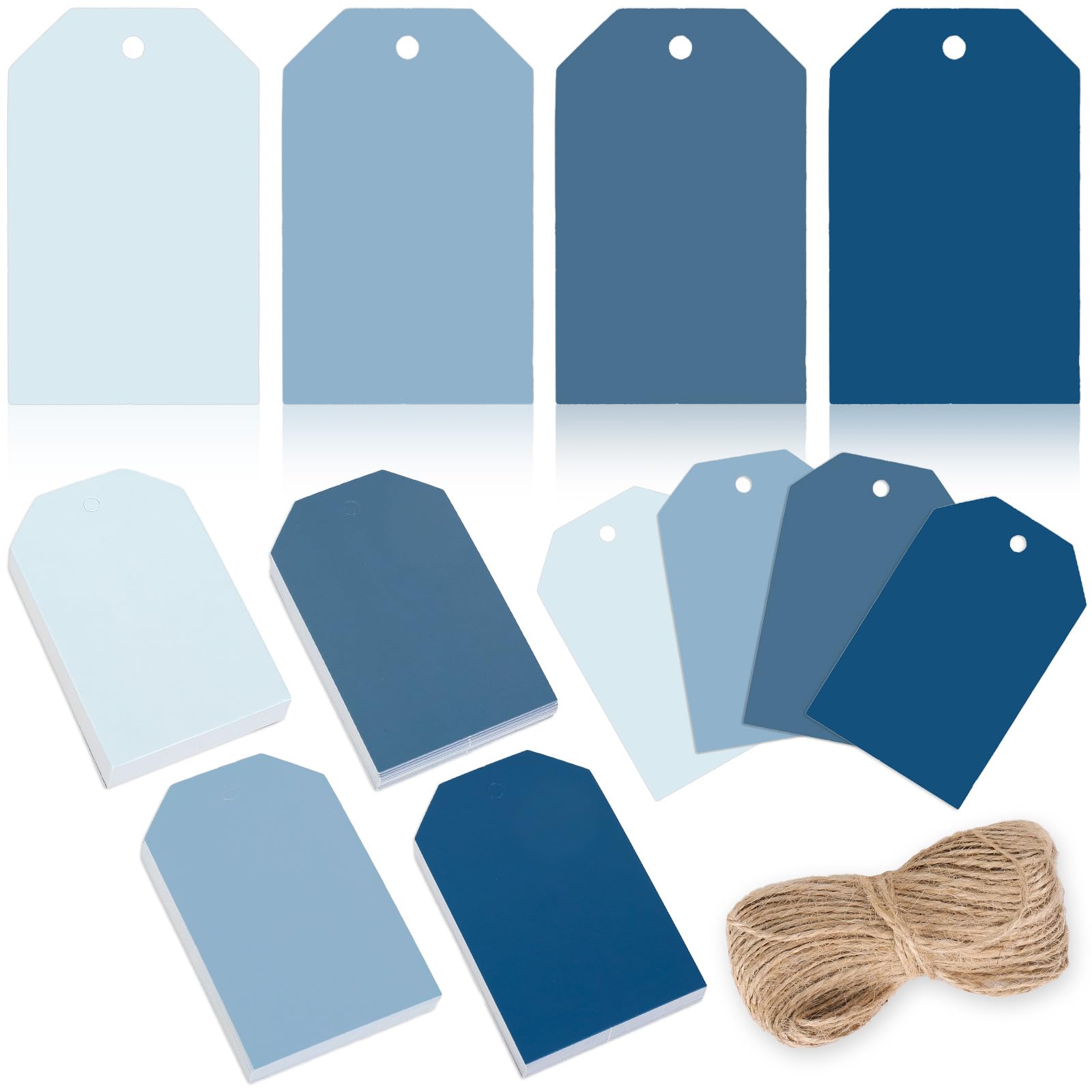 Whaline 120Pcs Dusty Blue Gift Tags Gradient Blue Hanging Labels with Hemp Rope Bulk 4 Colors Blank Paper Tags for Wedding Birthday Holiday Baby