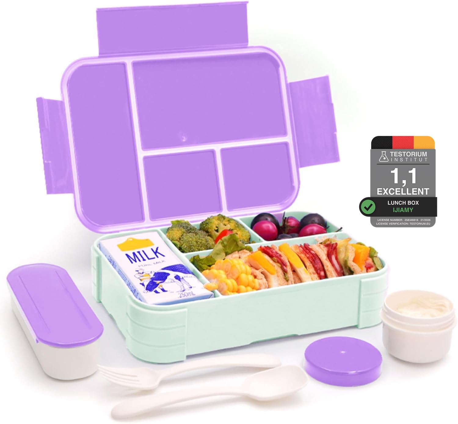 IJIAMY Brotdose Kinder mit Fächern, Bento Box Kinder, Auslaufsicher Lunchbox Kinder, Brotbox für Mädchen & Jungen, Snackbox, Perfekt für Schule, Kindergarten & Ausflüge