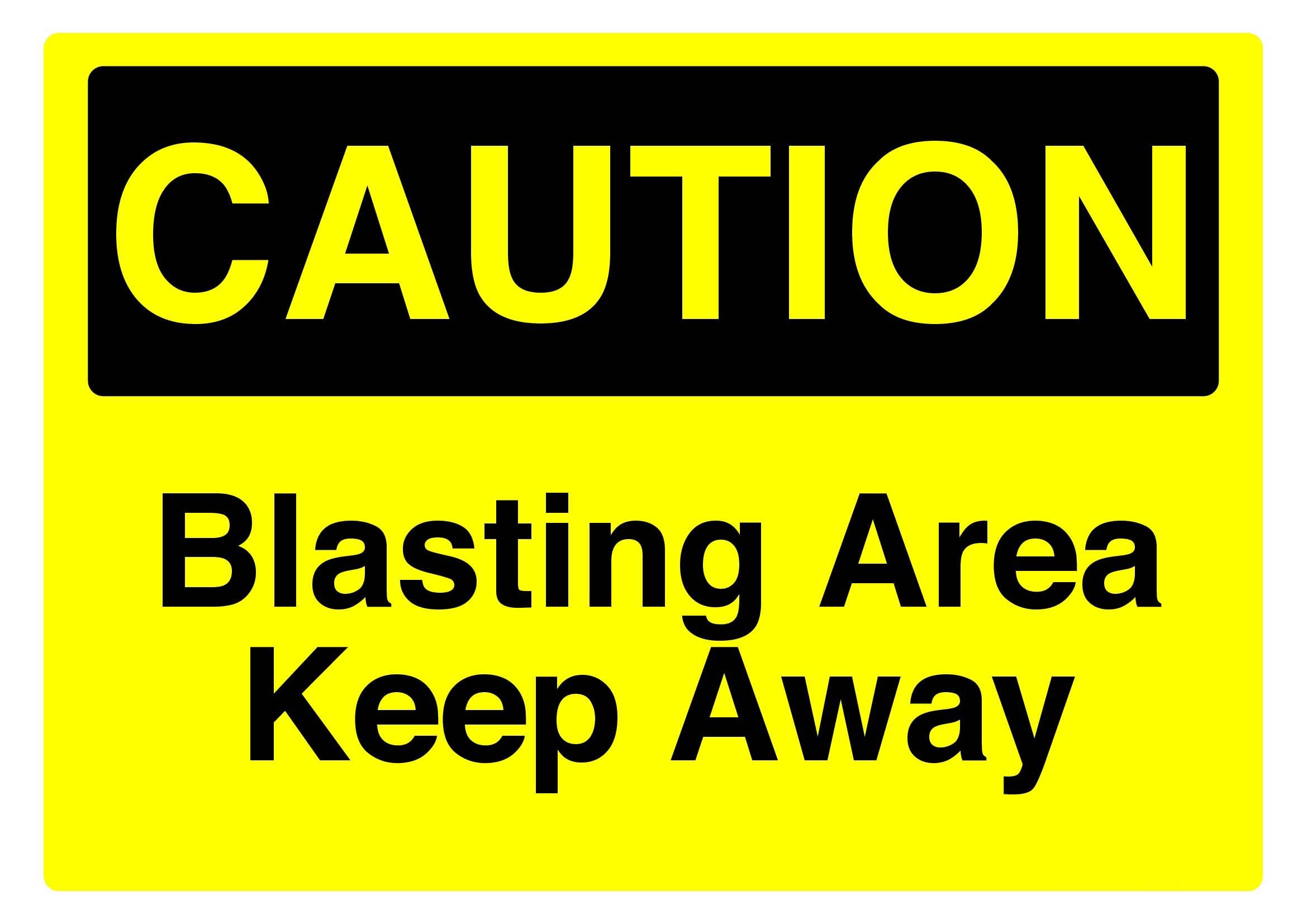 Blasting area keep away Sign, 12x8 Metal Tin Sign, high risk warning for construction blasting zones and explosion operation sites.