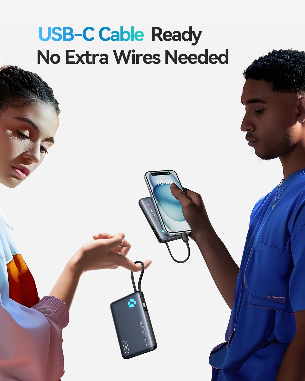 INIU Portable Charger, Ultra Slim 10000mAh PD 20W Power Bank with Built-in Cable, External Phone Powerbank Compatible with iPhone 15/14/13/12/11, Samsung S22/S21, Google, AirPods, iPad, etc.