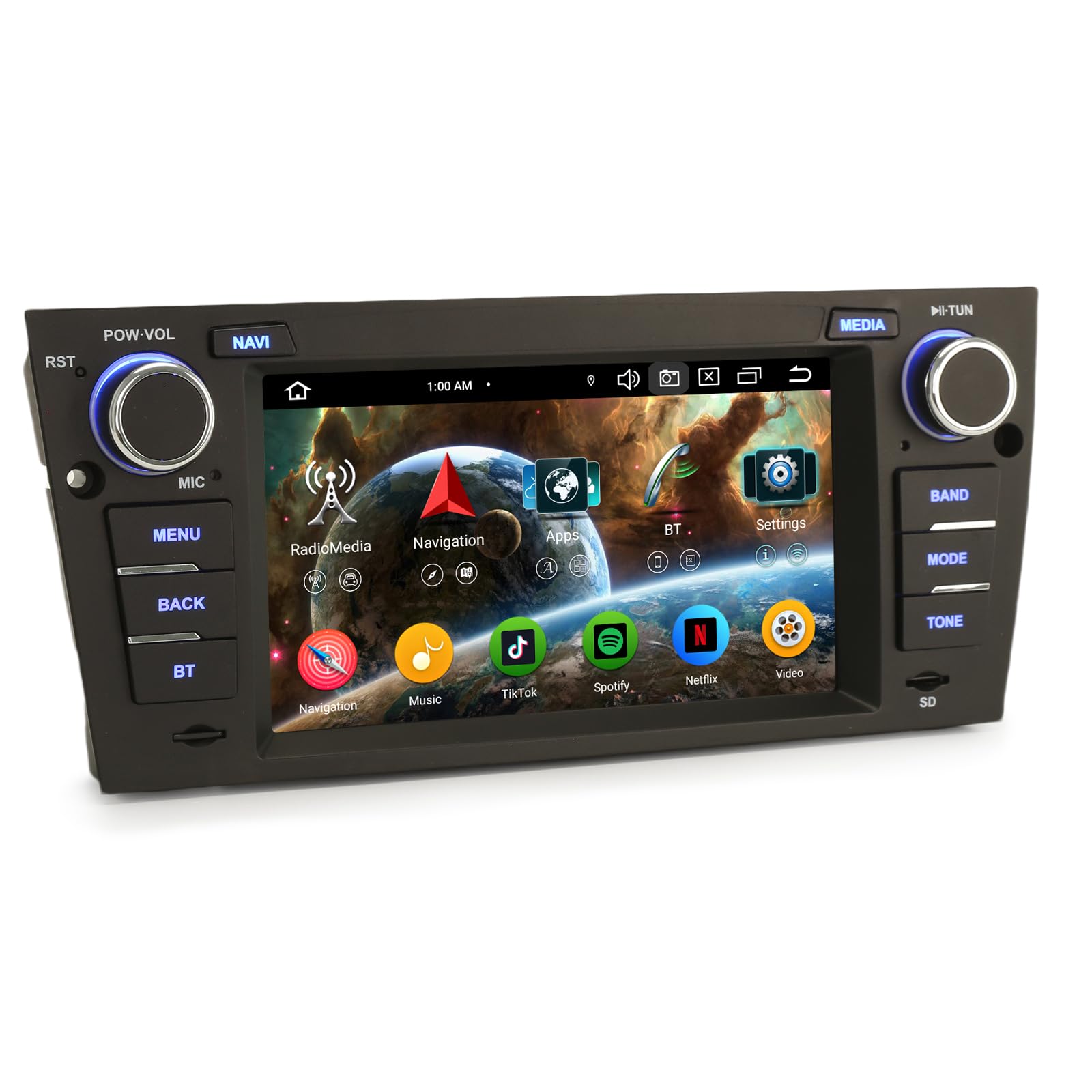 Erisin 8-Core 4GB+64GB 7 pollici IPS Schermo Tattile Android 14 Autoradio Bluetooth GPS Navigatore per BMW Serie 3 E90 E91 E92 E93 M3 Supporto CarPlay Android Auto WiFi 4G DSP DAB+ USB FM OBD2 Canbus