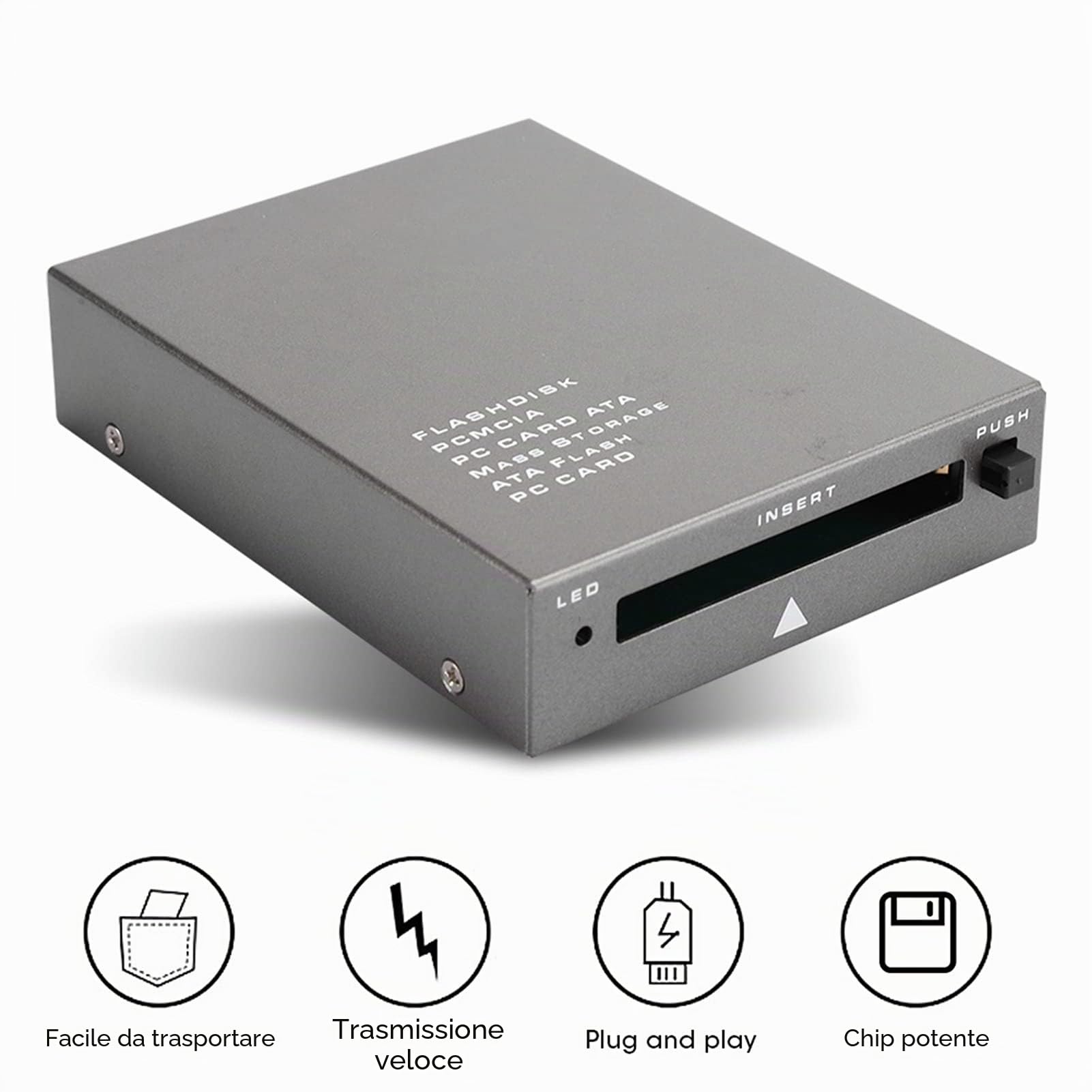 Adattatore per Lettore di Schede PCMCIA da USB a PC, Lettore di Schede PCMCIA Ad Alta velocità Lettore di Schede di Memoria Scheda PCMCIA Portatile, Supporto 20MB-20G Plug and Play