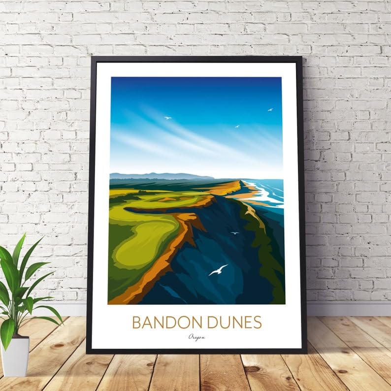 Nationcog Bandon Dunes Golf Print – Oregon; Bandon Dunes Golf Poster; Bandon Dunes Oregon Art; Coastal Golf Course Print; Golf Course Cliffside