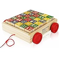 30 Pcs ABC Wooden Blocks with Pull Cart Educational Alphabet Learning Toy for Toddlers