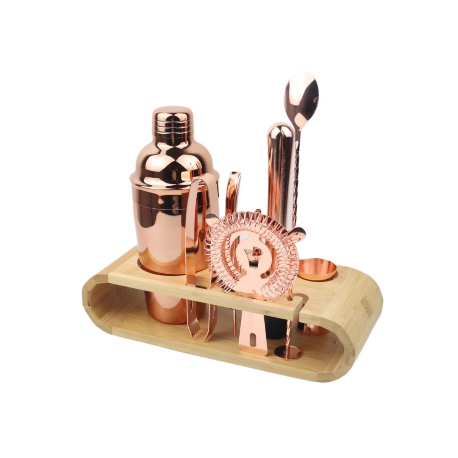 Juego de Cocktail Shaker Juego de batidora de Acero Inoxidable, Juego Completo de Taza coctelera para Barman, Juego de coctelera de 10 Piezas con Marco de Madera Coctelera Profesional Herramientas (C