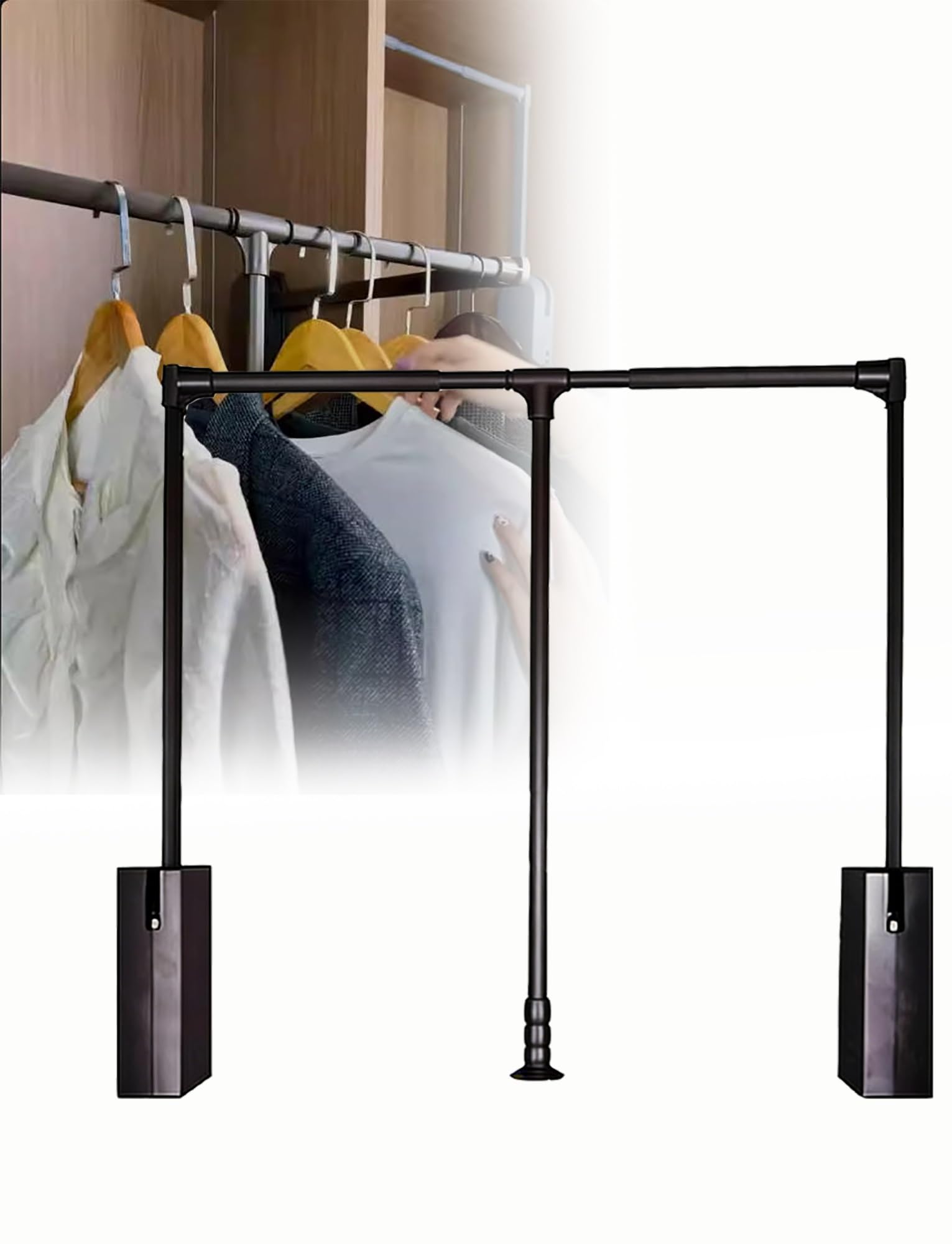 GTHTUHFD Retractable Clothes Hanger, Soft-Close Pull-Down Rod For Easy Access, Wardrobe Lift Hanger For Hanging Clothes, Perfect For Home Closet Organization Type 2-51-66cm/20-26in