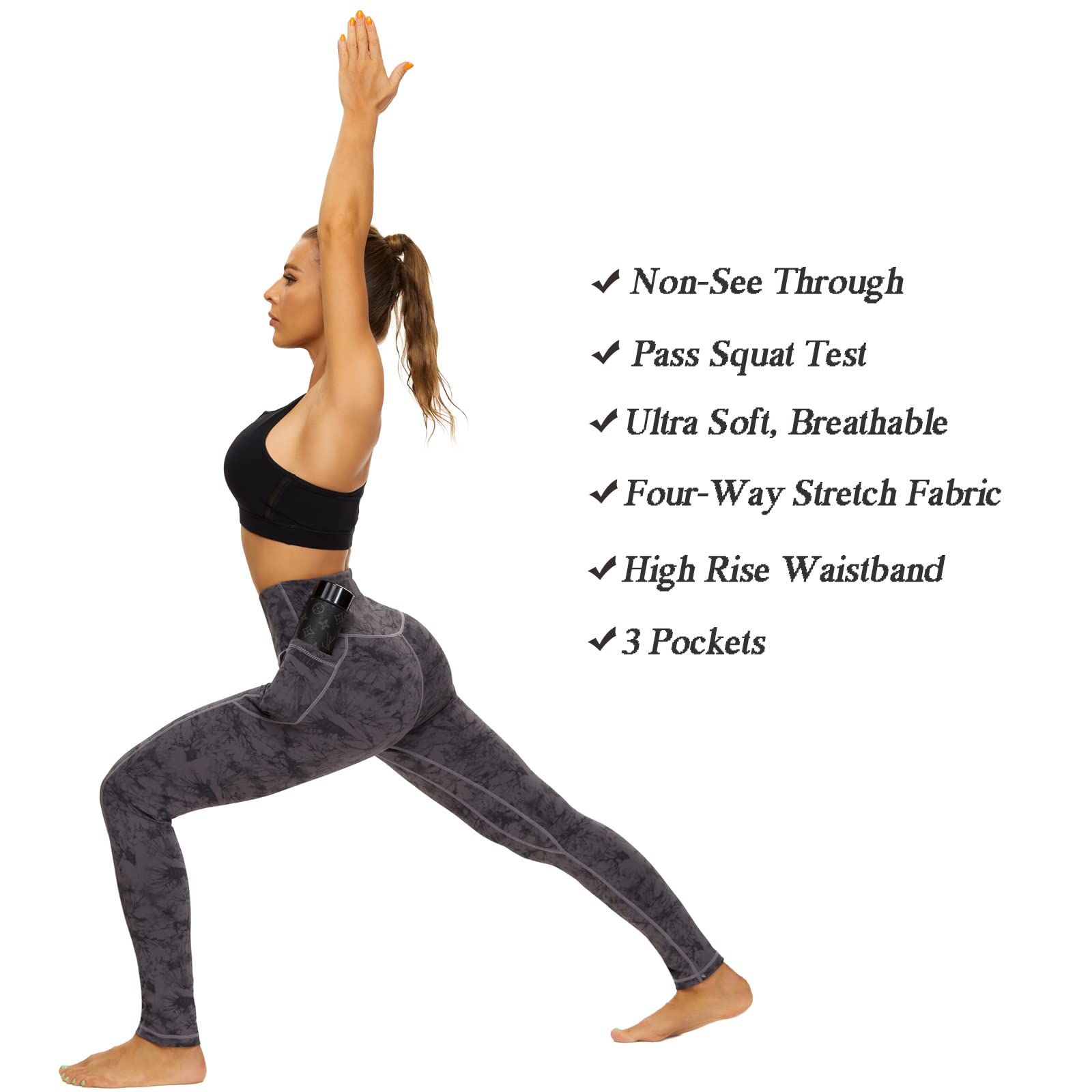 Devirld Leggings para mujer con bolsillos, control de abdomen, pantalones de yoga de cintura alta, leggings de entrenamiento para mujer