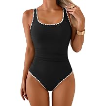 Aidonger Women's One Piece Swimsuit Tummy Control Ruched Bathing Suit Color Block Modest Sports Swimwear
