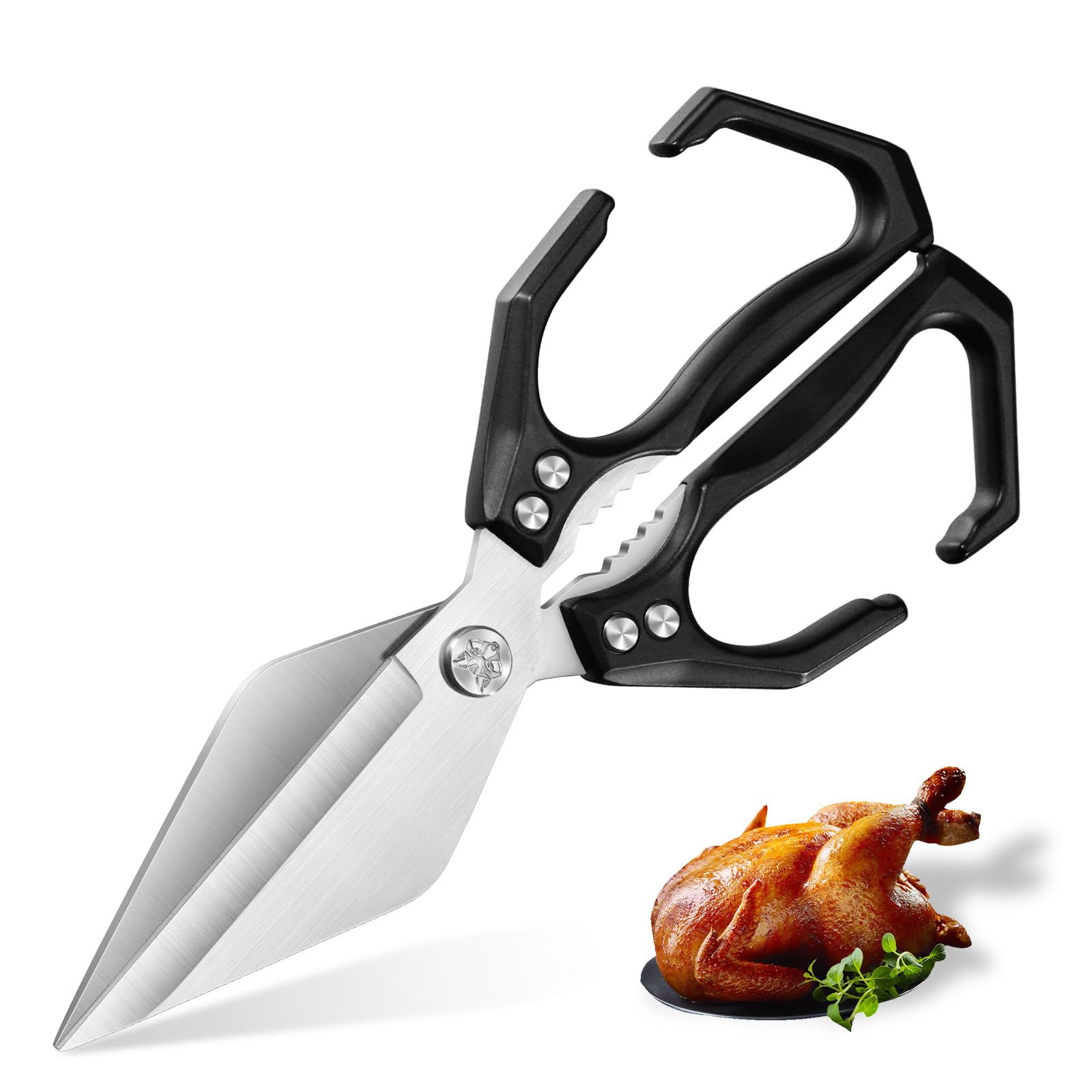 Dream Reach Sharp Poultry Scissors - Black Stainless Steel Kitchen Scissors for Chicken Turkey, Fish & More