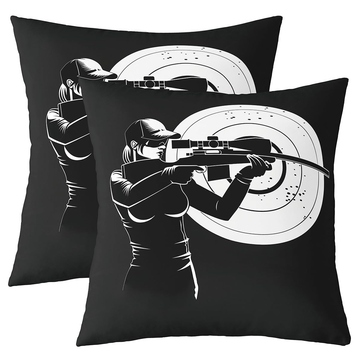 Erosebridal Set of 2 Shooting Sports 16x16 Throw Pillow Covers, Shooting Games Cushion Covers For Kids Boys Girls, Athletes Target Lumbar Cushion Cases For Sofa, Athletics Sport Decorative Pillowcases