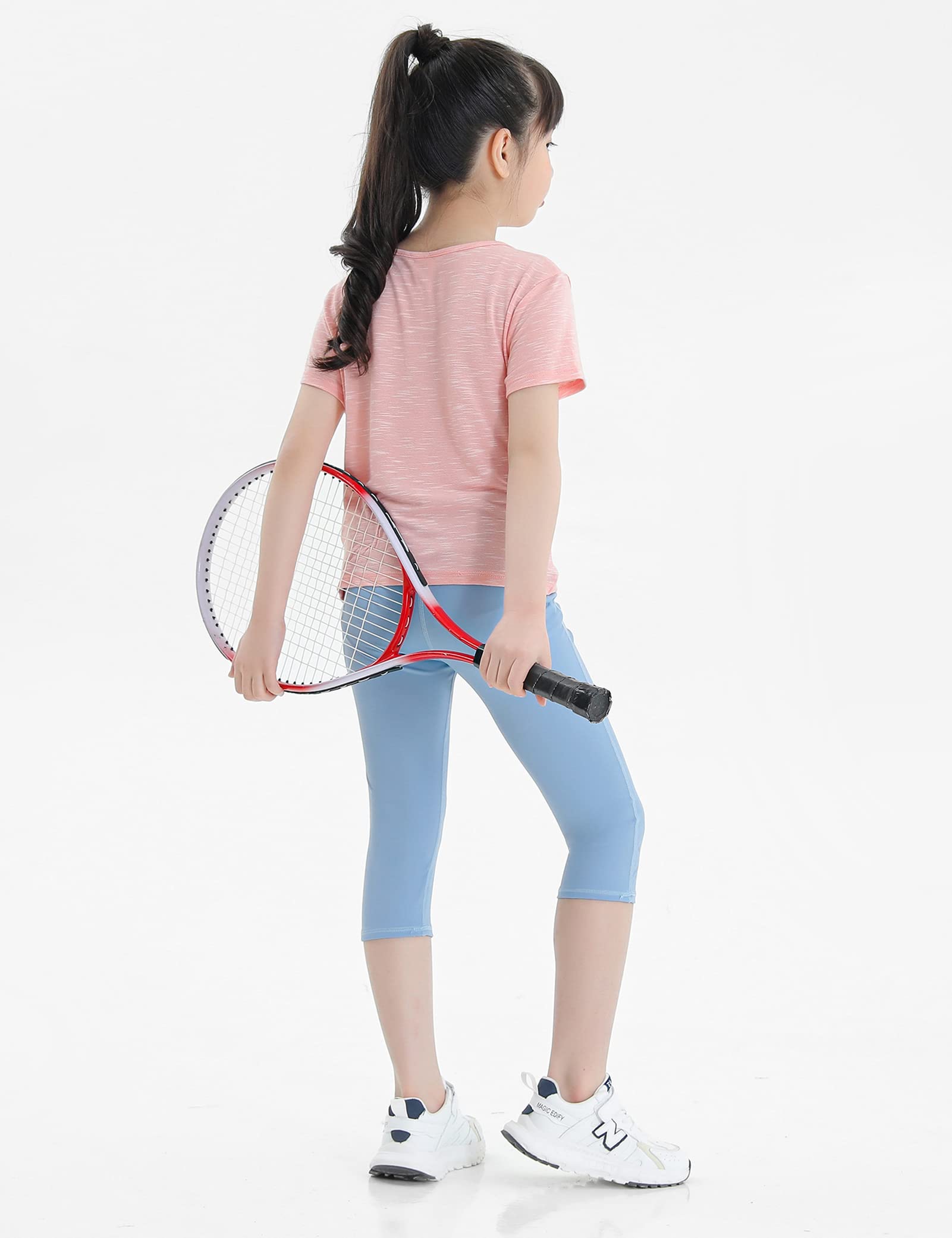 Kiench Leggings para niña con bolsillos 3/4, pantalones de deporte, yoga, capri, 2 unidades
