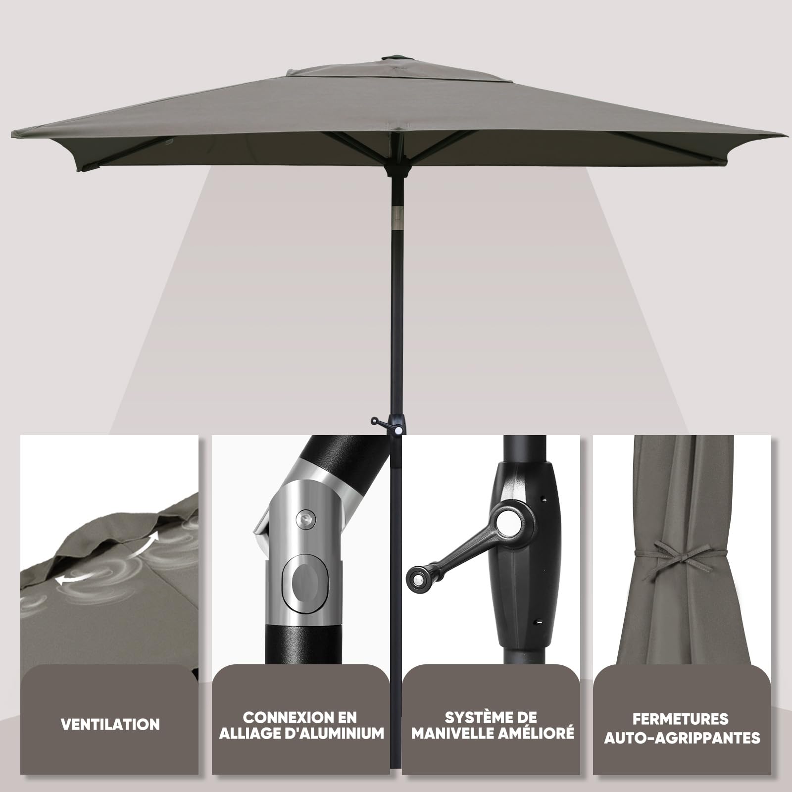 Sekey Parasol Aluminium Rectangulaire pour Balcon, Jardin & Terrasse - Protection UV 50+