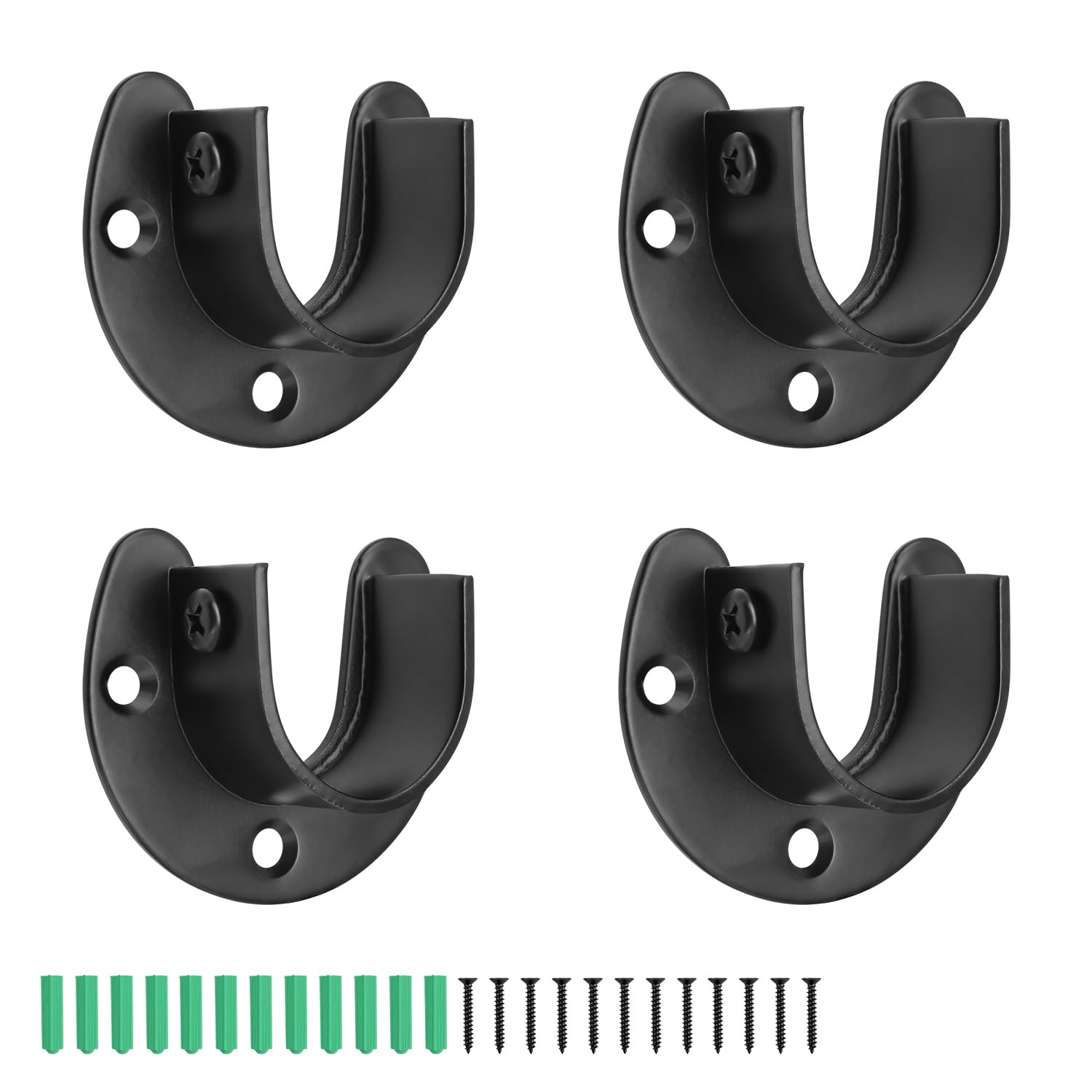 4 Pcs Closet Rod Sockets, CHSEROK Stainless Steel Closet Rod end Supports, U Shaped Curtain Pole Brackets, Black Wardrobe Rail Bracket for Clothes Rail, Shower Curtain (25mm/0.9 inch)
