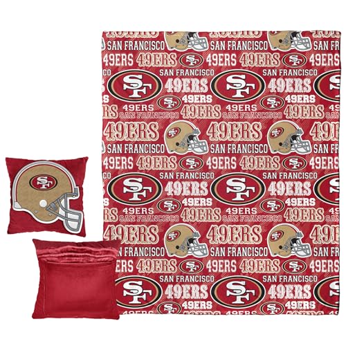 NORTHWEST NFL Hypnotic Camo Pocket Pillow 14x14 and Throw Blanket 40x50 Set, San Francisco 49ers, Team Colors