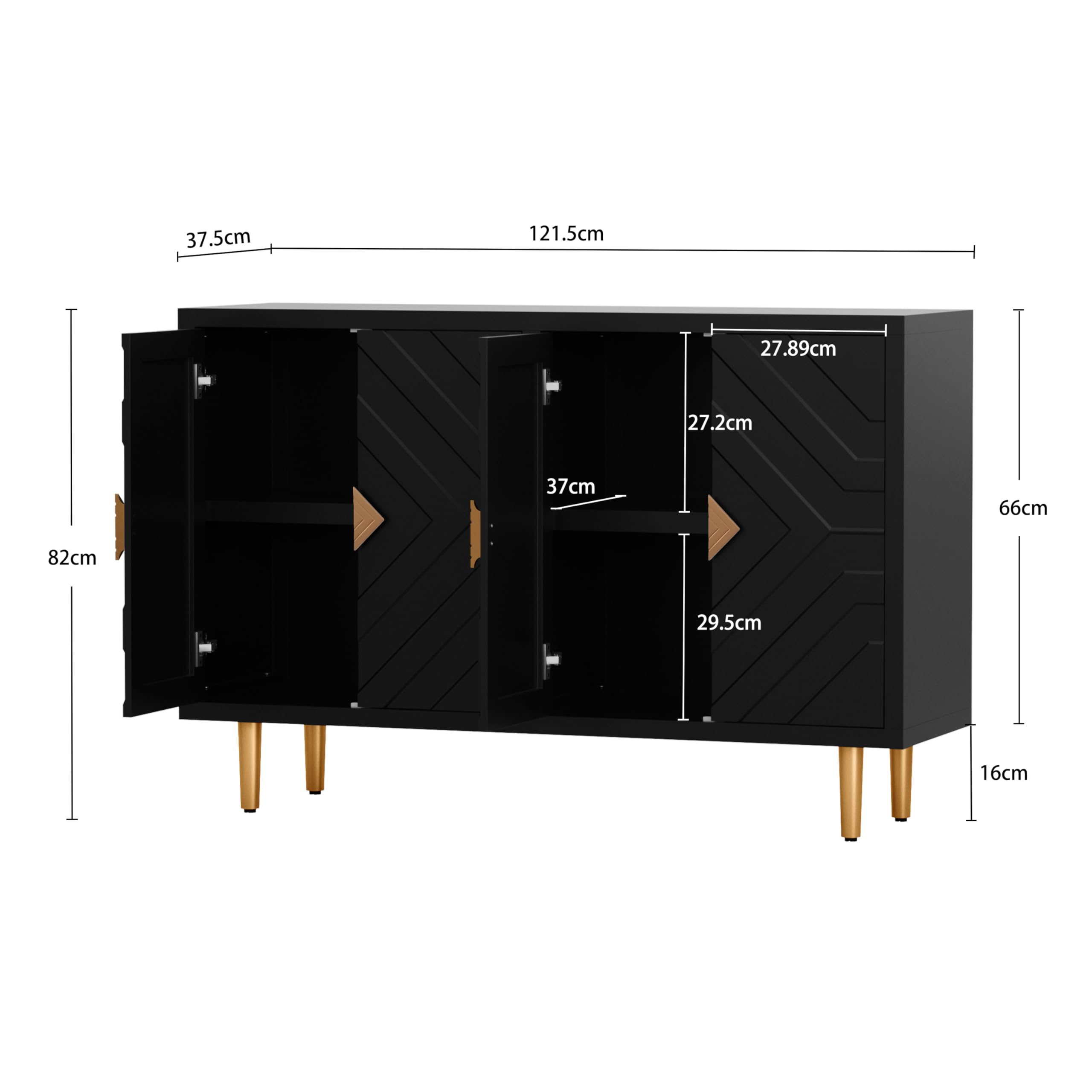 HOLTICO Credenza Moderna con 4 Ante, Armadietto con Design a Rilievo Geometrico, Mobile Multifunzione per Soggiorno, Cucina e Camera da Letto, 4 Colorazioni Esclusive, Nero Scuro