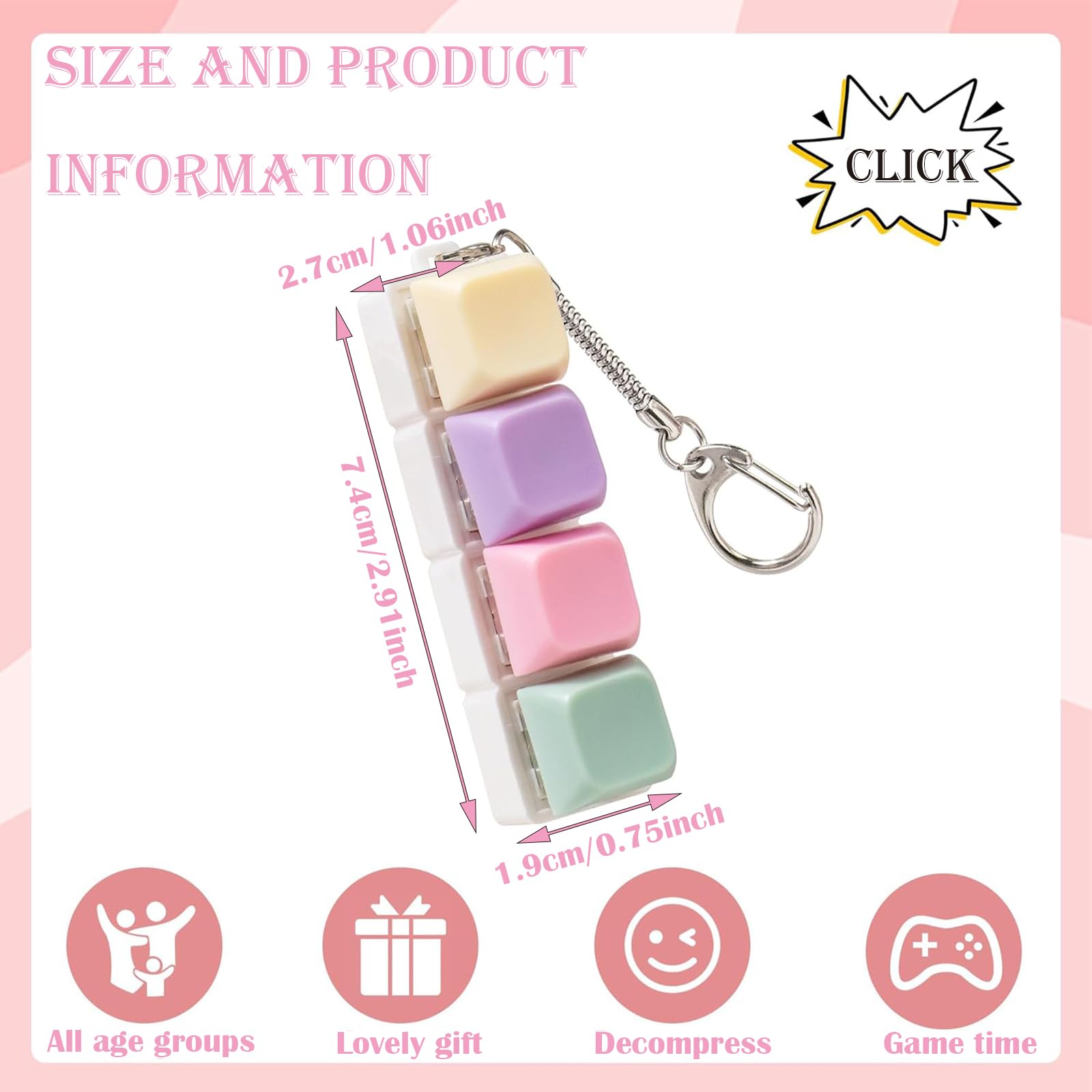 Funny Colorful Fidget Keyboard, Anti-Stress Clicker Keyboard, Toy Button Clicker, Funny Decompression Keyring - Image 3