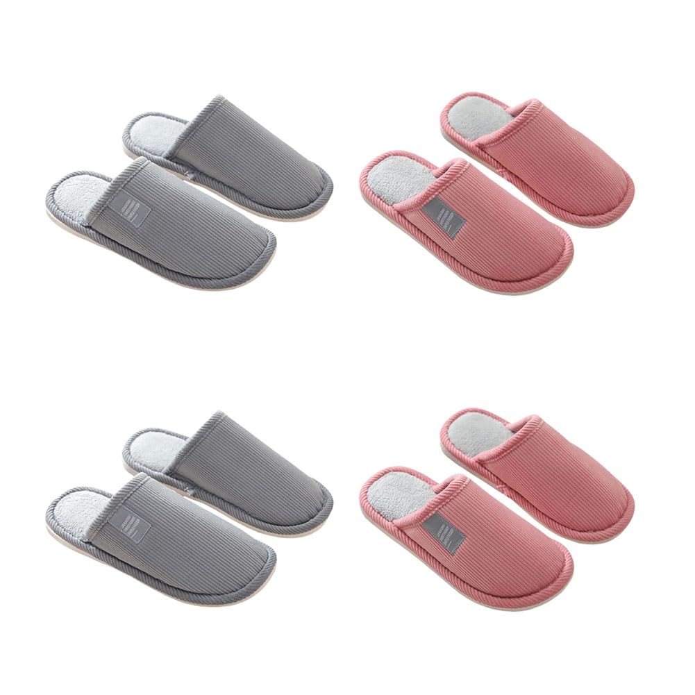 Zapatillas de casa Unisexo,4 Pares Antideslizantes de Zapatillas Casa Lavables Zapatillas de Estar por Casa Invierno Peluche Forro Pantuflas Cómodo Caliente Zapatos de Algodón