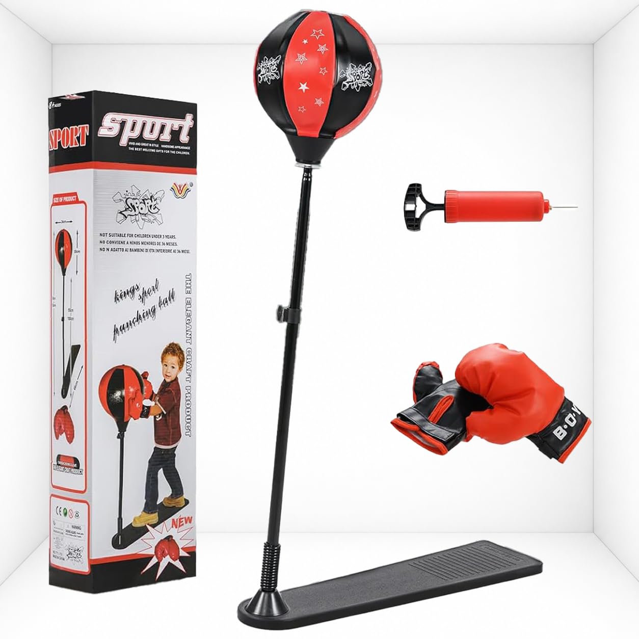 Toyana Boxing Set & Height Adjustable Stand (85-130cm) with Pedestal Speed Bag with Gloves and Pump Freestanding Boxing Ball Set for Children & Adults