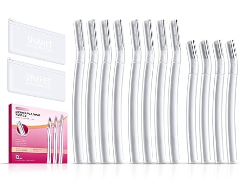 SINAHET Herramienta de Dermaplaning (12 unidades), Maquinillas de Afeitar Faciales Profesionales para Mujer, Eliminación de Vello Facial y de Cejas,