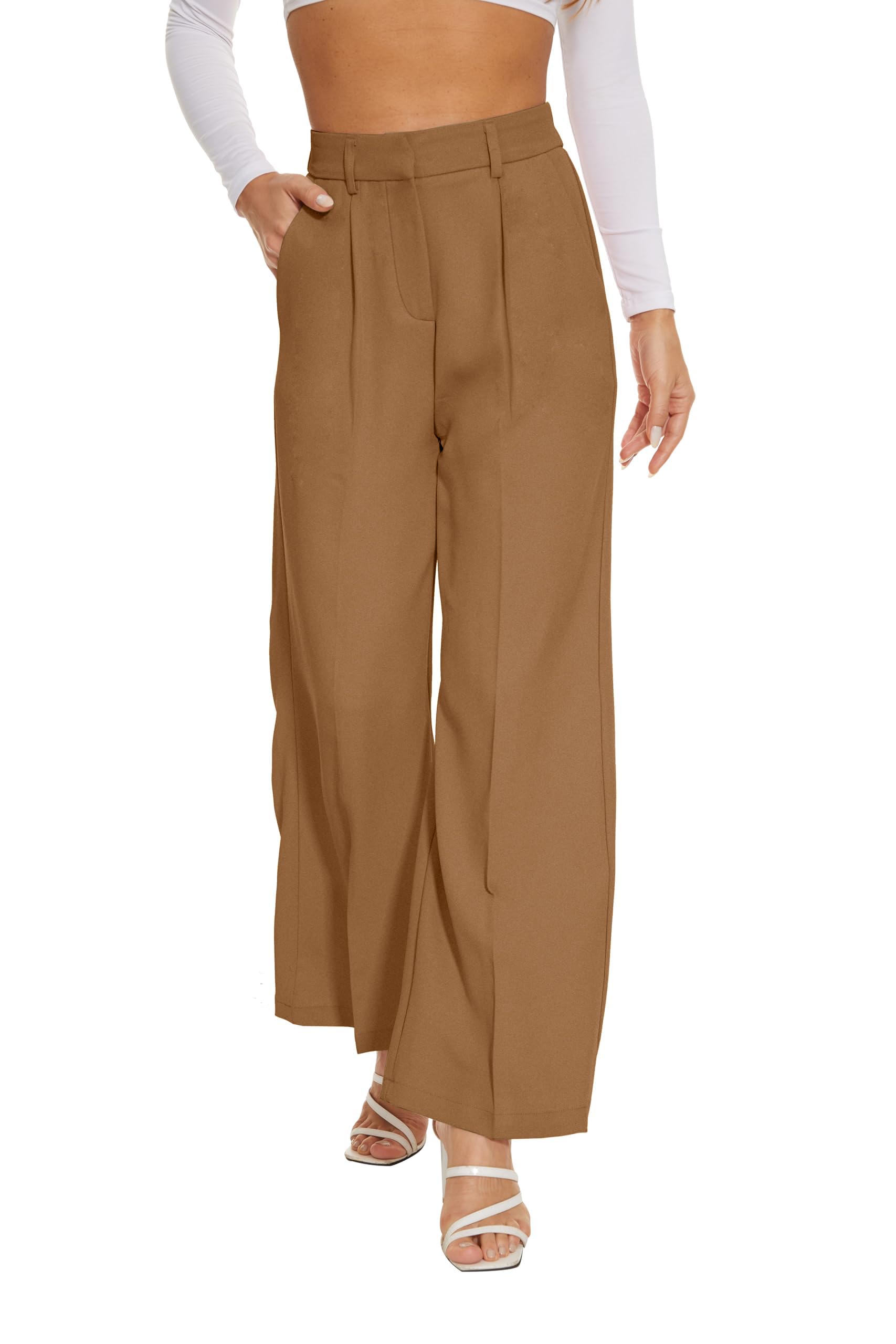 FUNYYZO Women Wide Leg Dress Pants High Elastic Waisted 2026 Slacks Business Work Trousers Long Straight