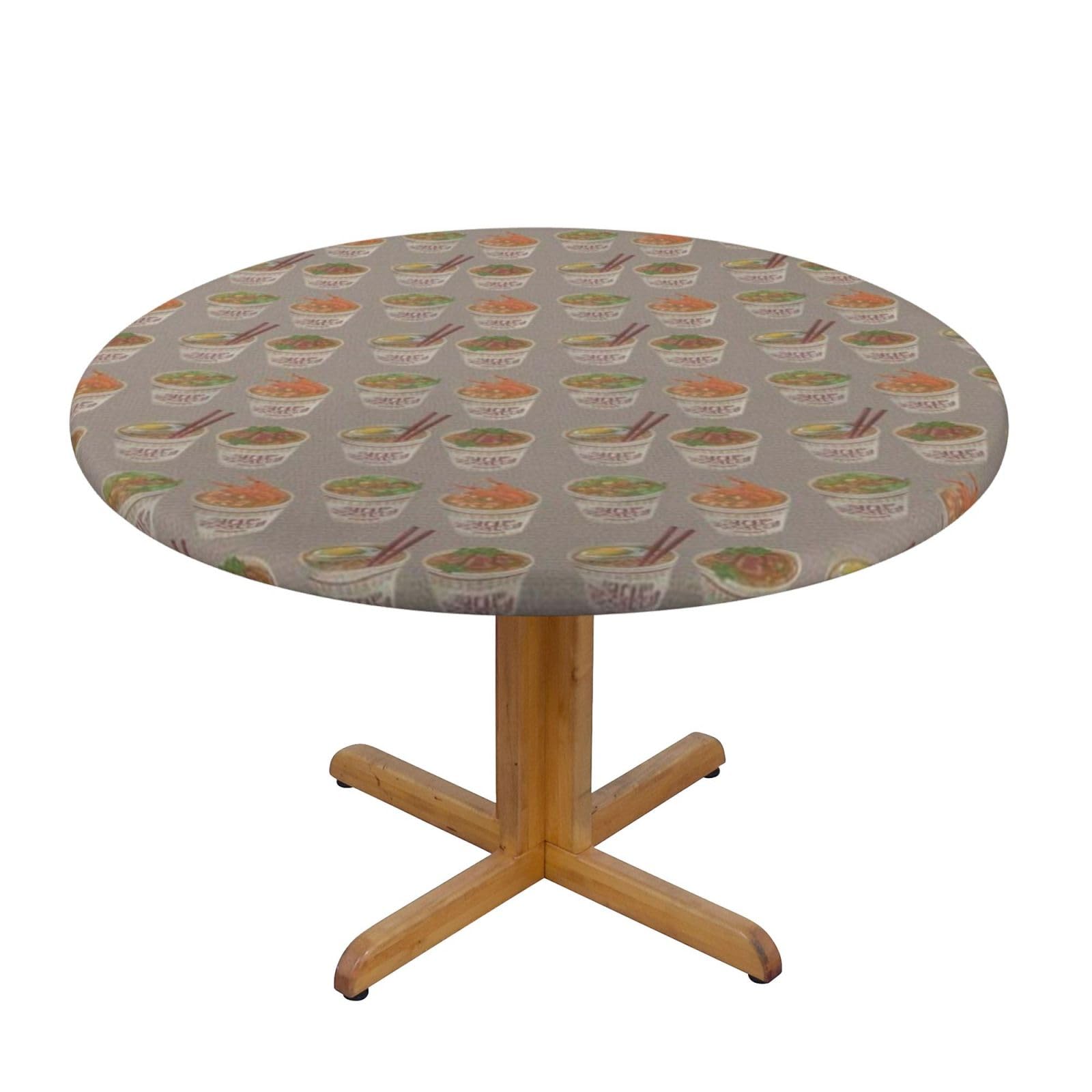 EZDLOWVBA Egg Cup Noodle Ramen print Round Tablecloth with Elastic Fits Tables Outdoor Tablecloth,Stain Resistant Table Cover for Kitchen Dining Parties