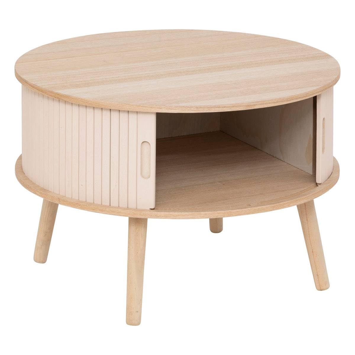 Atmosphera - Mesa de Centro Redonda Nysos, Beige y Madera, 60 x 41 cm de Profundidad, Puertas correderas de Listones - para salón, Mesa Auxiliar