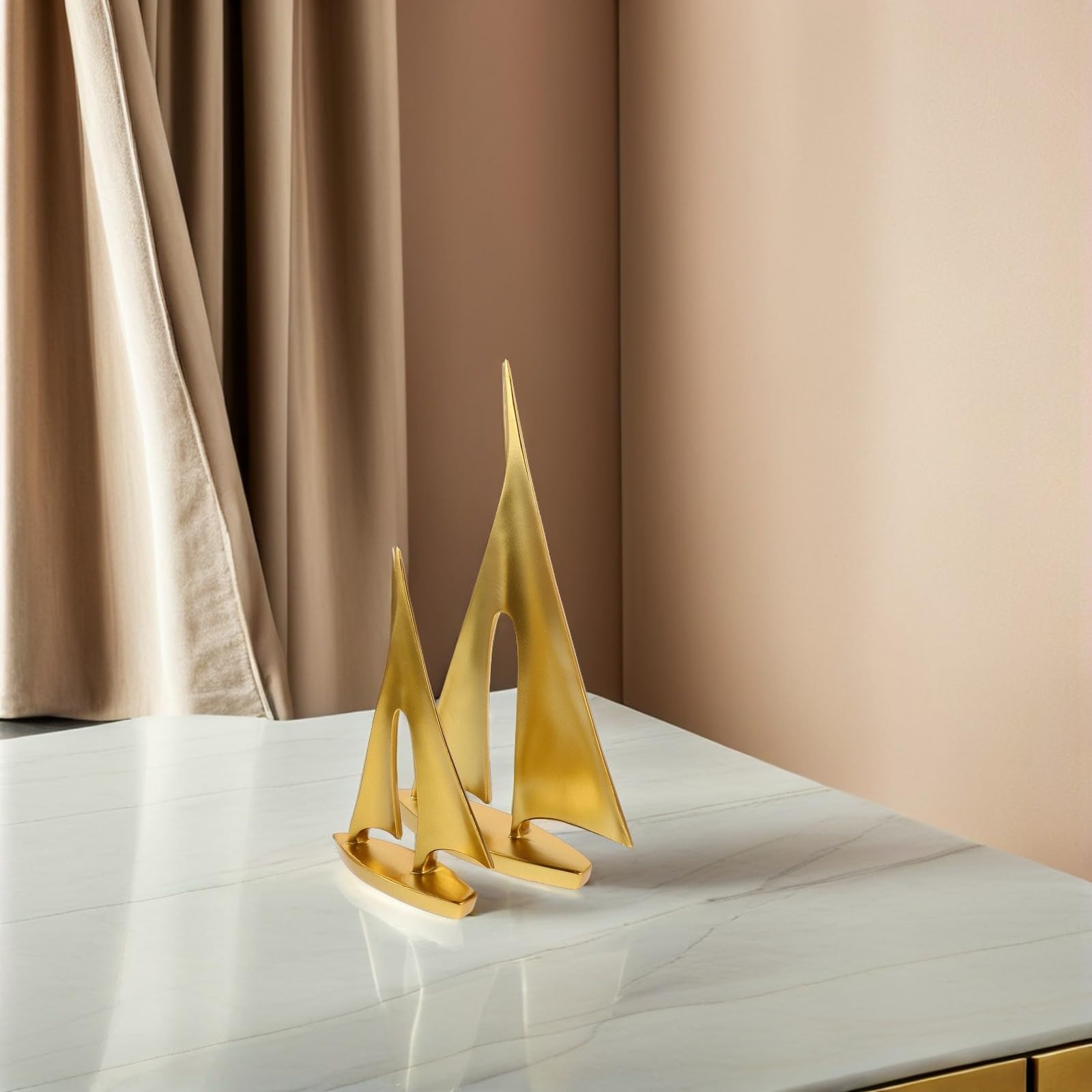 Modelos de Esculturas Náuticas Doradas en Resina 2 Unidades con Diseño Elegante para Decoración de Mesa en Hogar y Baño