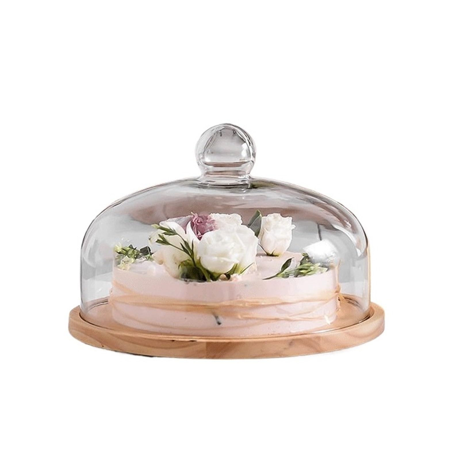 Hhaoran-9868 Tiered Serving Tray Wooden Cake Stand, Fruit Bowl, Candy Dish, And Home Tray With Glass Lid Cupcake Stand(Large)