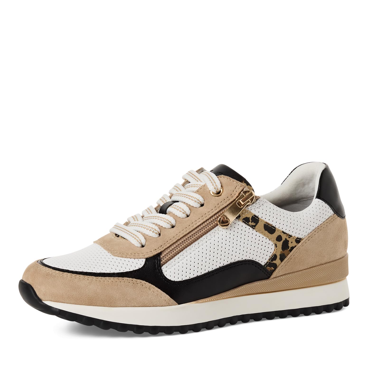 MARCO TOZZI Women Sneaker Soft Feel Me Removable Footbed Leather Comfortable, White (White/Leo), 8.5 UK