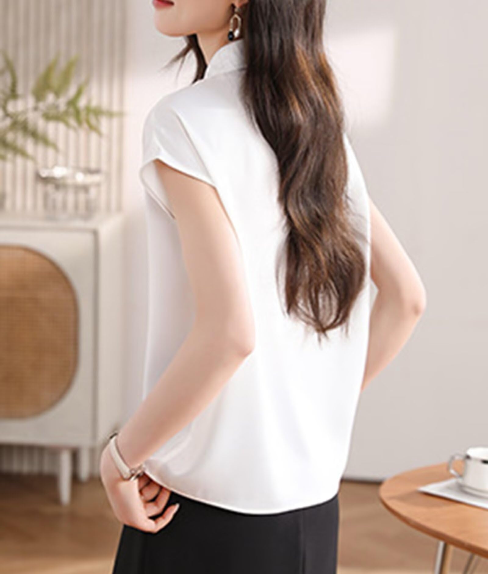 HNVAVQ Camicia Seta Maniche Corte Donna Blusa Estiva Elegante per Ufficio